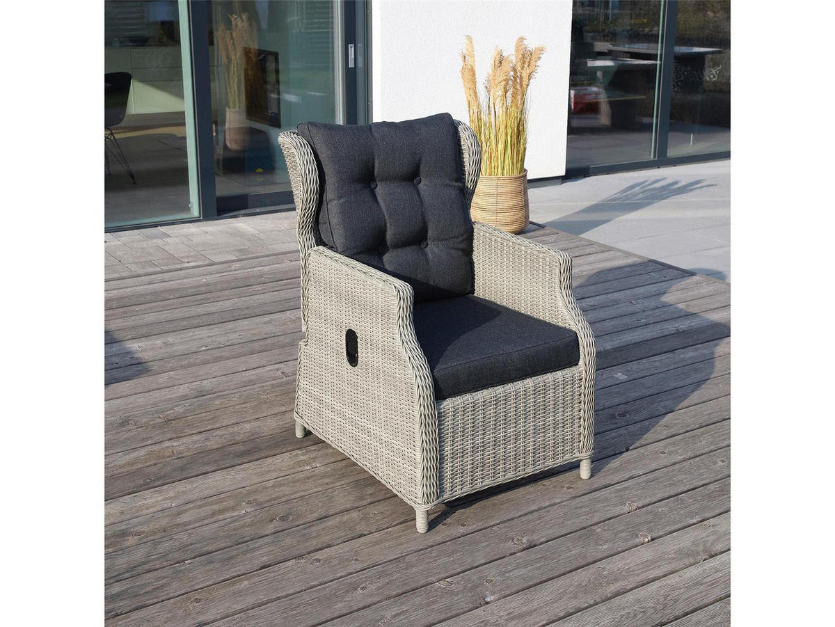 GARTEN-SITZGRUPPE Bilbao Grau Polyrattan für 7 Personen - Grau, Naturmaterialien - Green Spirit