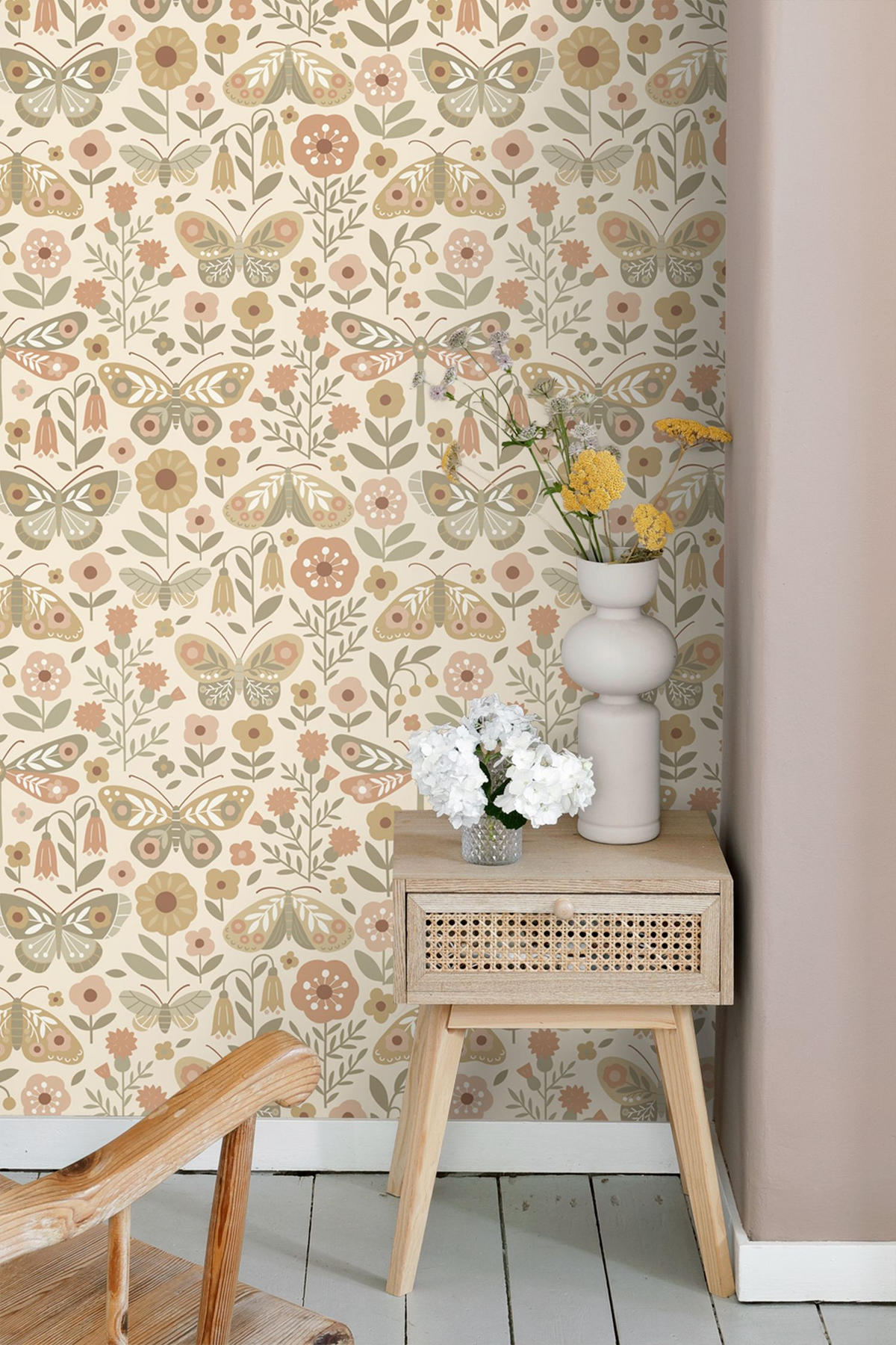TAPETE Blumen & Schmetterlinge 50 x 900 cm - Beige, Papier (50/0.1cm) - ESTAhome
