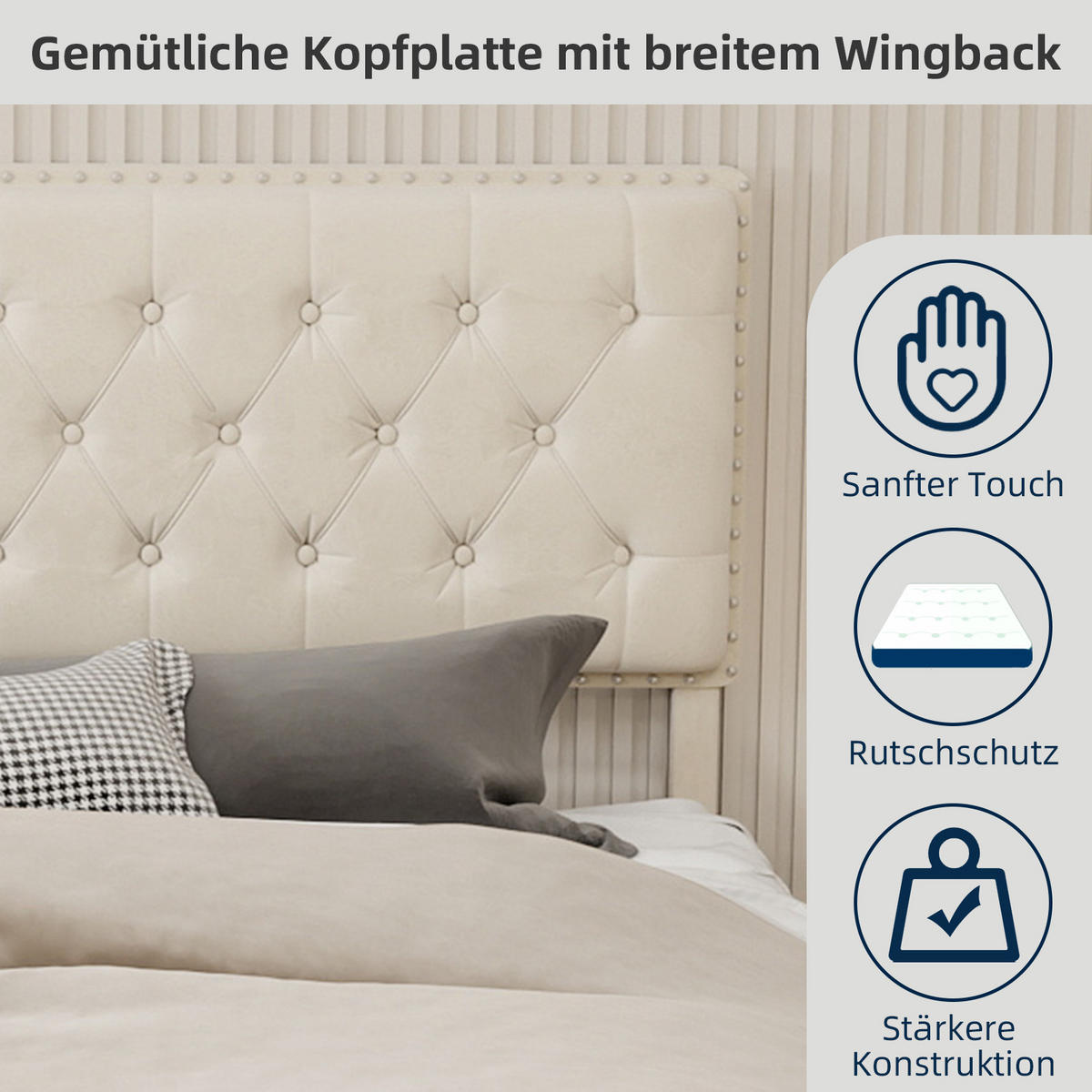 POLSTERBETT 160/200 cm in Beige Samt mit Stauraum - Beige, Holzwerkstoff/Textil (160/200cm) - WISHDOR