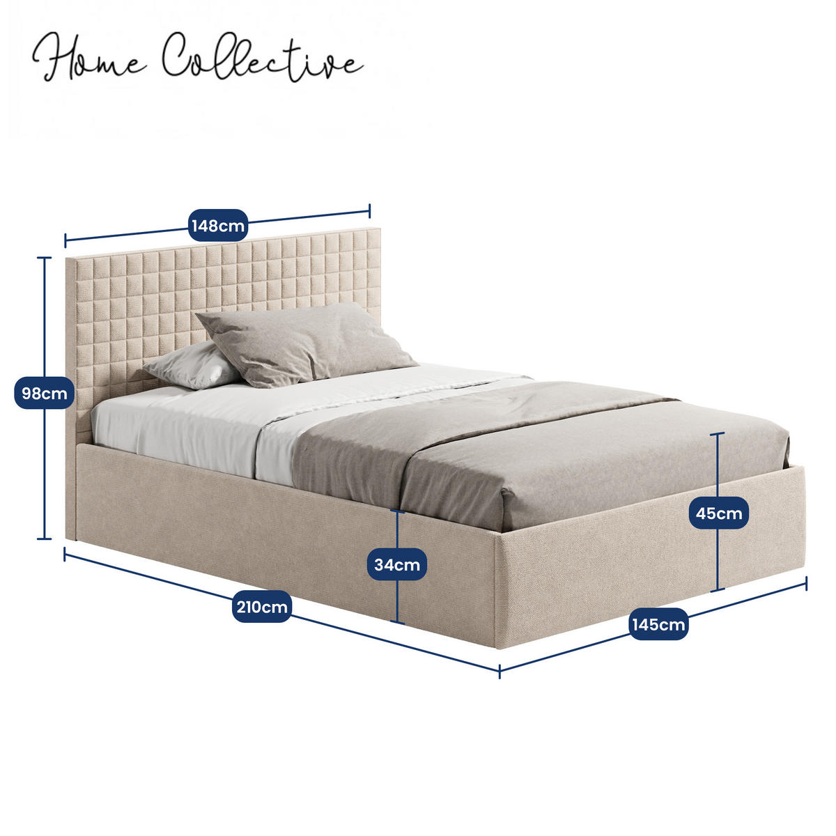 POLSTERBETT VARDO-Stoff H2 Matratze 140x200 cm in Beige - Beige, Textil (140/200cm) - Home Collective