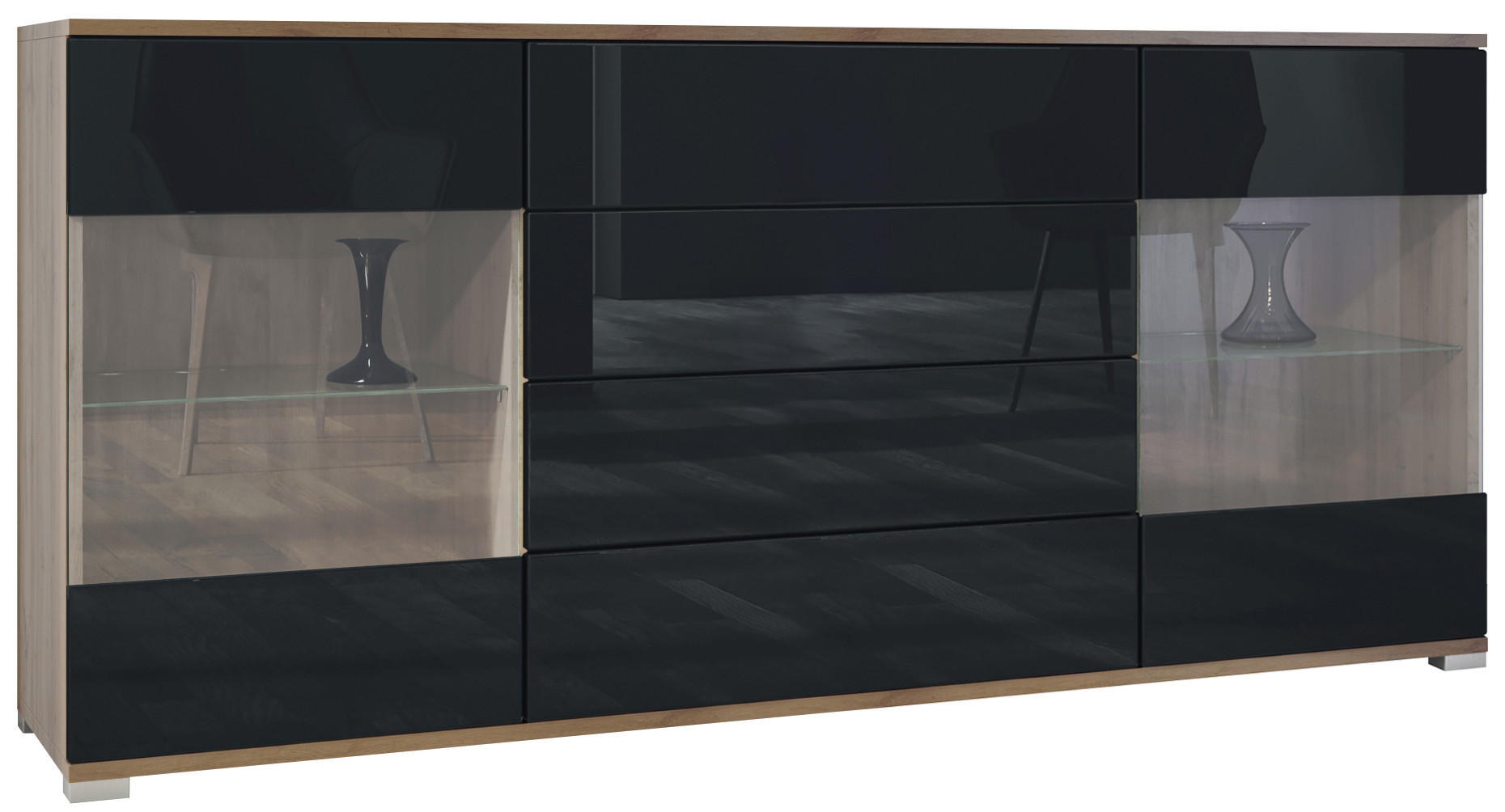 Vladon Sideboard Schwarz Hochglanz 166.5x75.5x35 cm