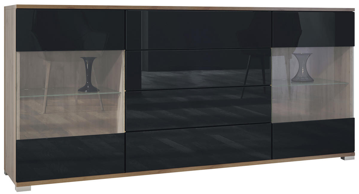 SIDEBOARD Bari Schwarz Hochglanz - Schwarz Hochglanz, Holzwerkstoff (166.5/75.5/35cm) - Vladon