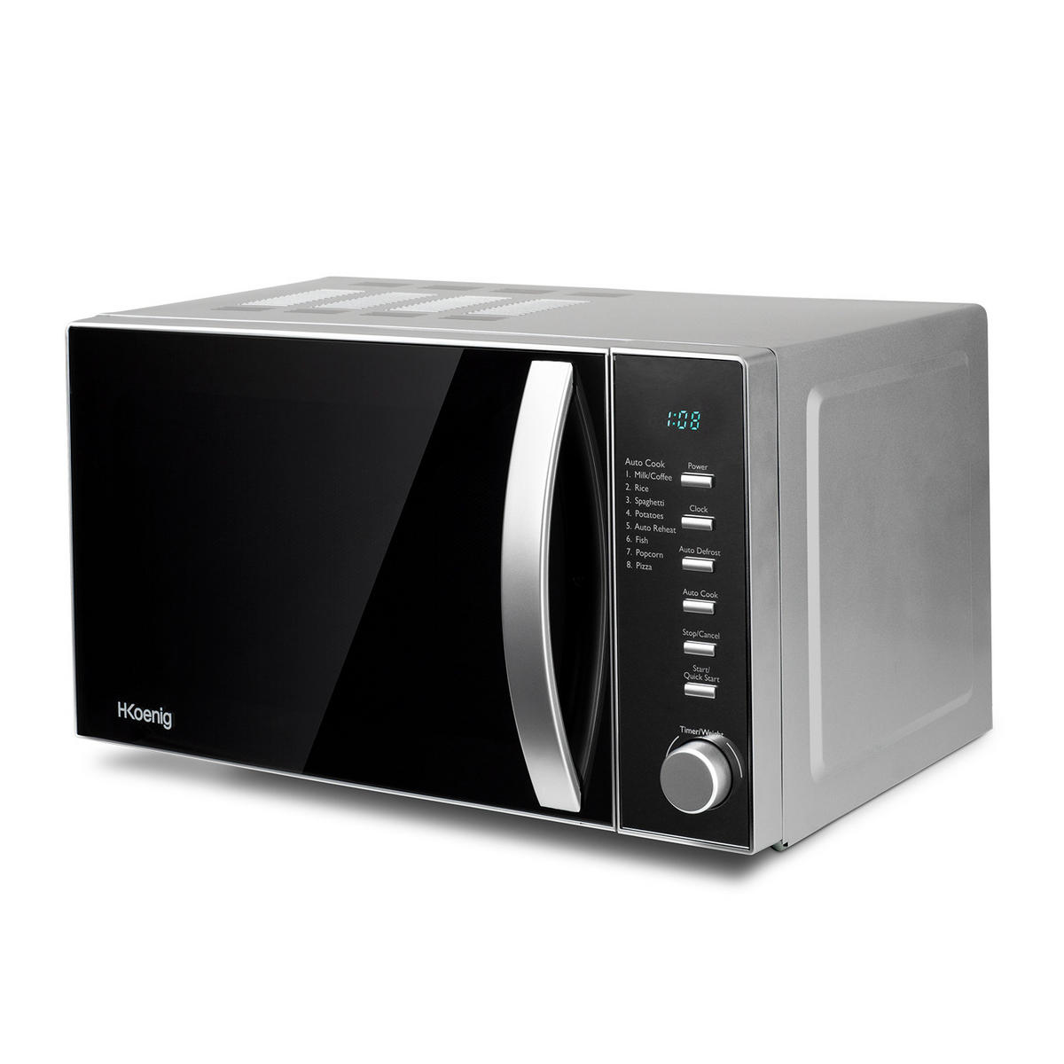 MIKROWELLE VIO2 Schwarz und Silber, Multifunktion 6 Heizstufen und Abtaufunktion-Timer, 700W - Silberfarben, Metall (29.5/18/25.5cm) - HKoenig