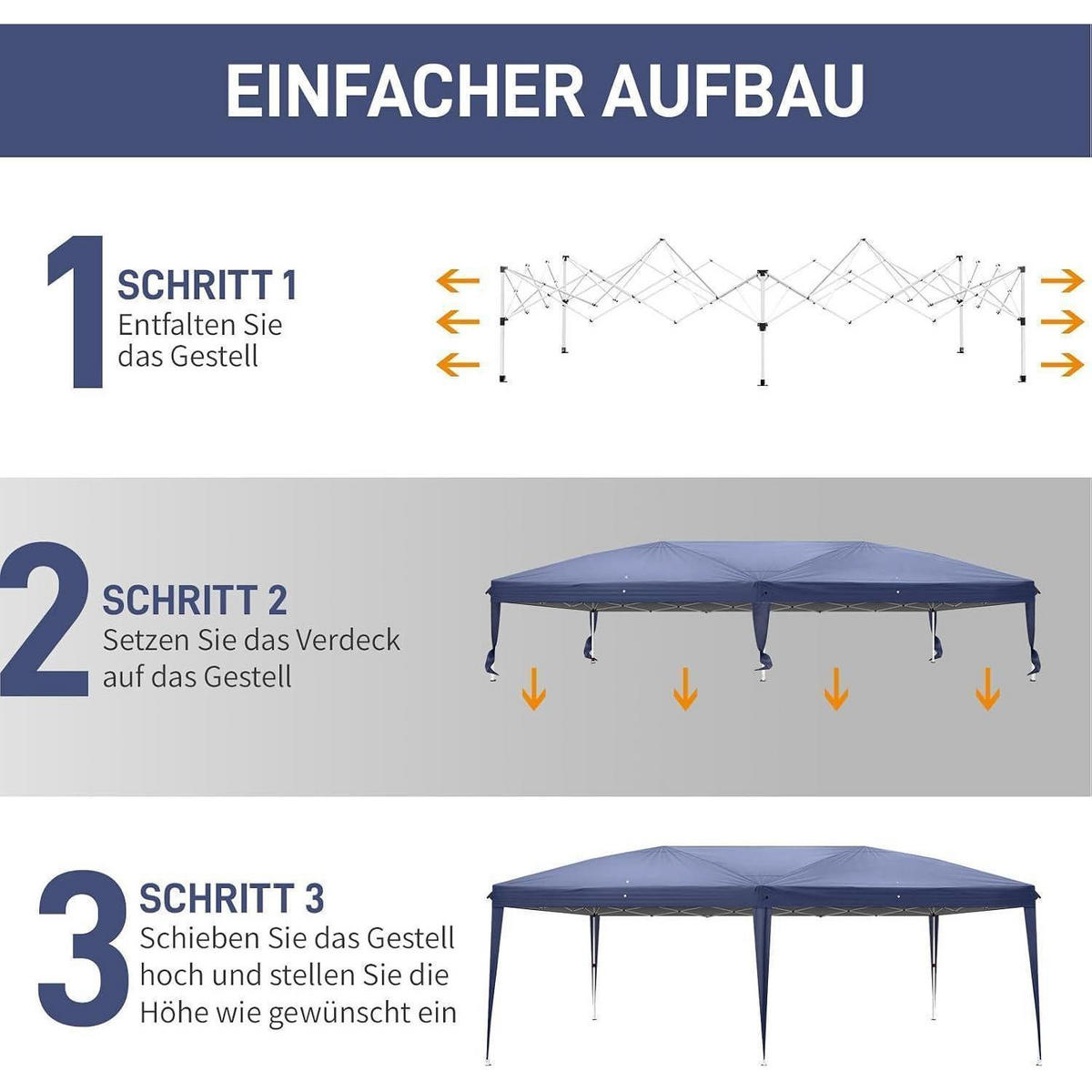 FALTPAVILLON 3x6m UV-Schutz 50+ Blau - Blau, Textil (300/268/600cm)
