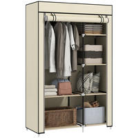 STOFFSCHRANK mit 6 Regalen und 1 Kleiderstange, praktische Aufbewahrungslösung in Beige für Kleidung - Creme, Metall (103/162.5/43cm)