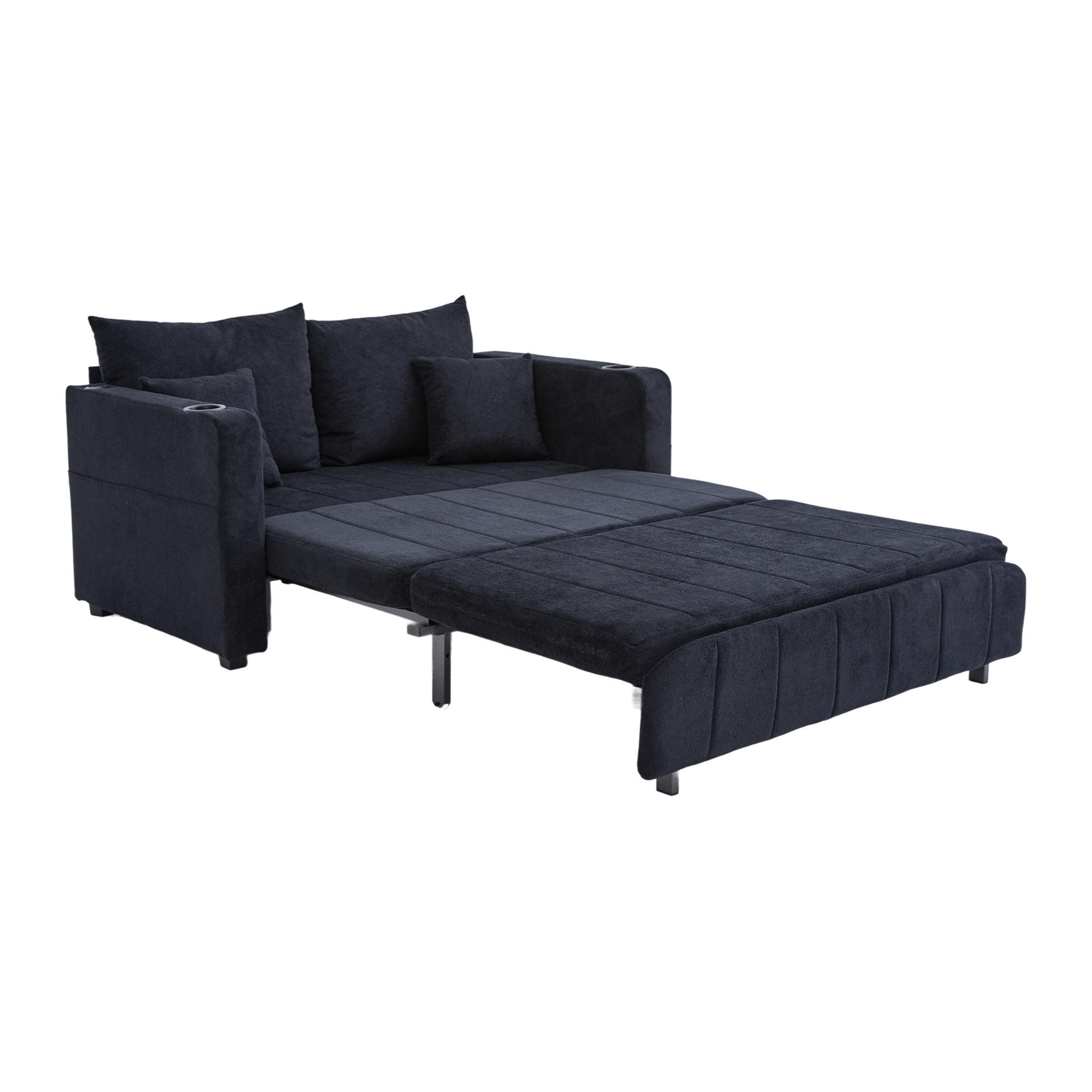 SCHLAFSOFA Zweisitzer mit Schlaffunktion,ausziehbar,Chenille,Schwarz - Schwarz, Textil (73/83/139cm) - LVHOM
