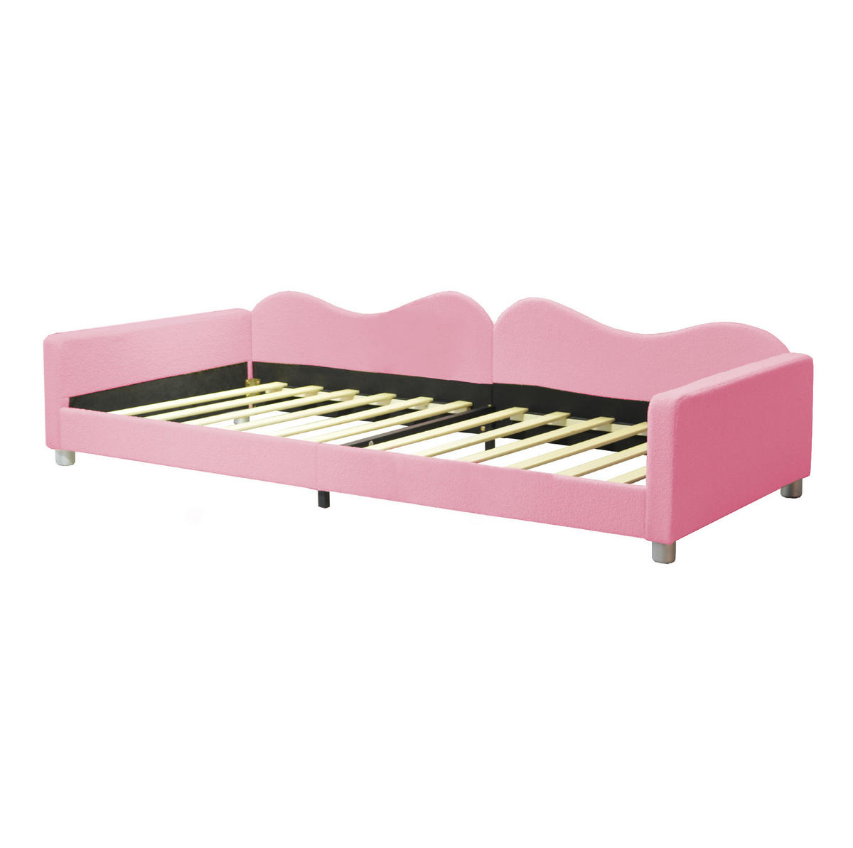 KINDERBETT 90/200 cm in Rosa mit Teddystoff und Rückenlehne - Rosa, Textil (90/200cm) - BEAOK