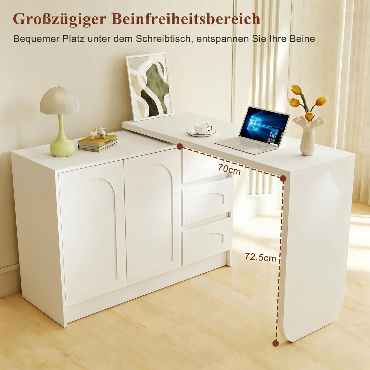 SCHREIBTISCH aus MDF in Weiß, 360° drehbar und platzsparend - Weiß, Holzwerkstoff (40/110/75cm) - Urban Meuble