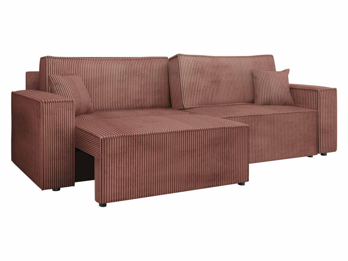 SCHLAFSOFA Karl Cord mit L-Funktion - Schwarz/Rosa, Holz/Kunststoff (245/82/139cm) - MIRJAN24