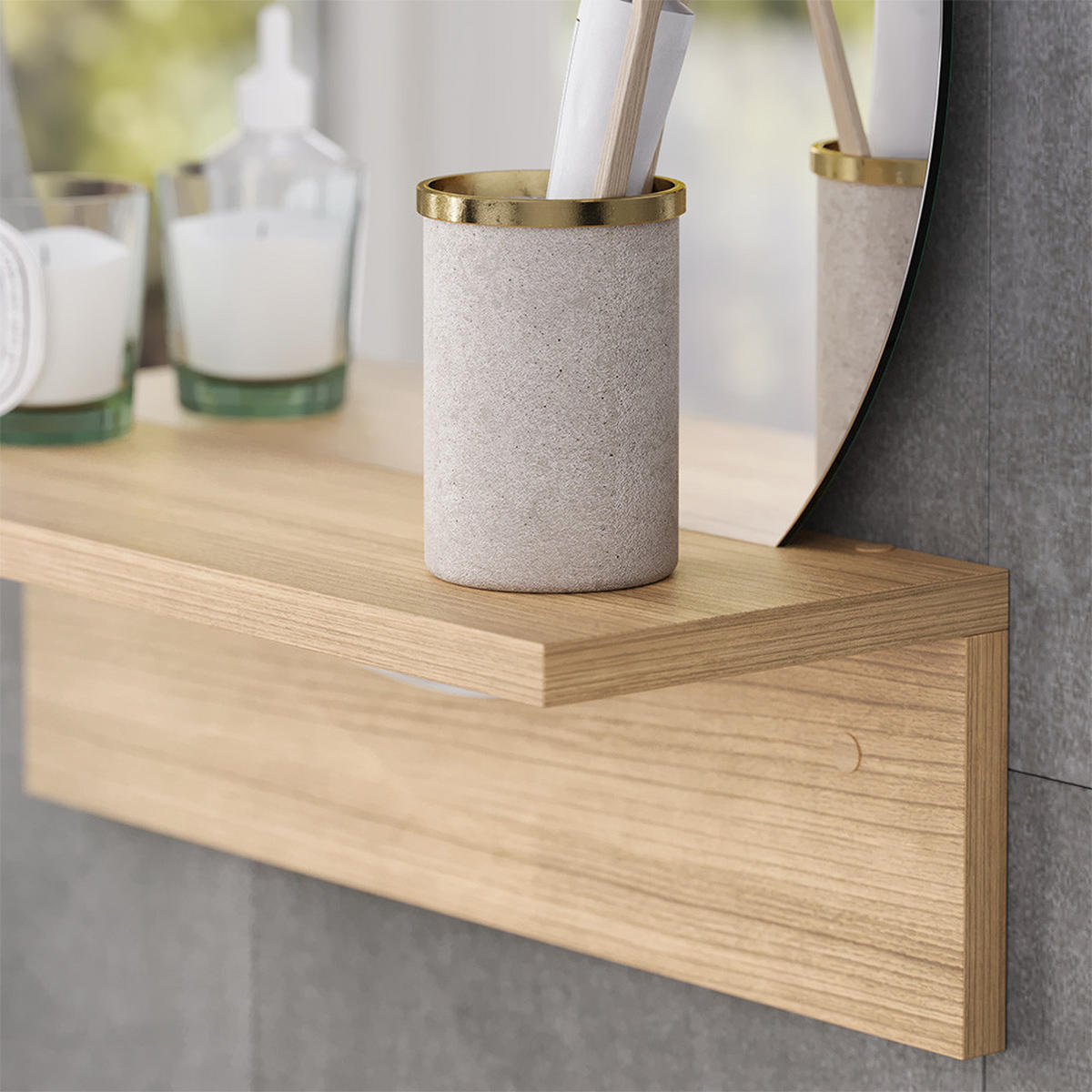 BADEZIMMERSPIEGEL Elyra Goldkraft Eiche 40 x 47.5 cm mit Ablage - Honigeiche, Holzwerkstoff (40/47.5/15cm) - Vicco