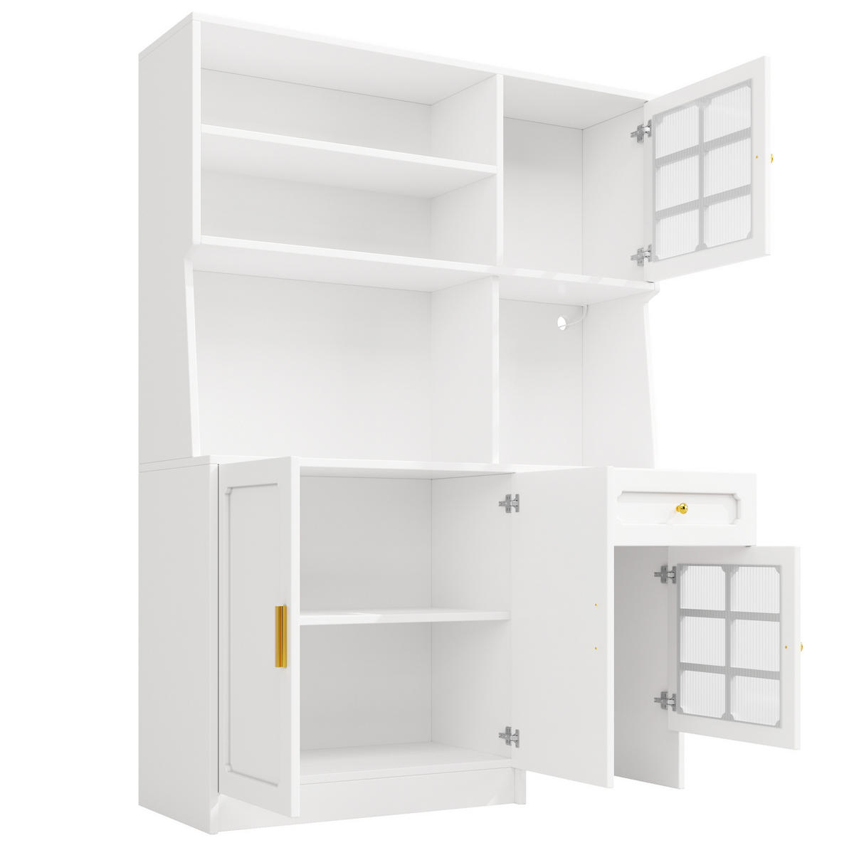 KUHINJSKI ormar 130/45/180 cm bijeli od MDF-a s LED rasvjetom i staklenim vratima - bijela, drvni materijal (130/180/45cm) - OKWISH