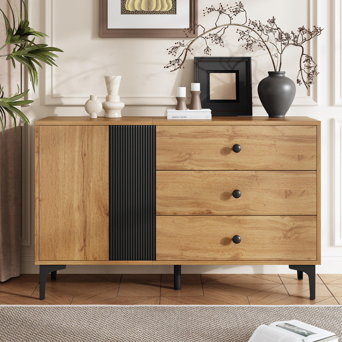 SIDEBOARD 120x35x76 Modern Einfach Stauraum Wohnzimmer - Schwarz, Holzwerkstoff (35/76/120cm) - FLIEKS