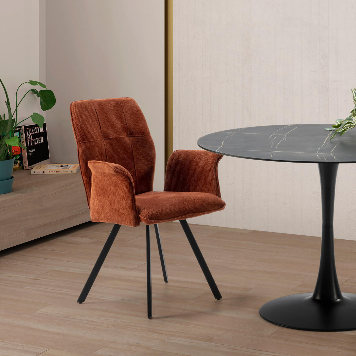 SESSEL (Set aus 2) aus stoff mit schwarzen metallbeinen - mery 62/60/47 cm - Orange, Textil (60/47/62cm) - Calicosy