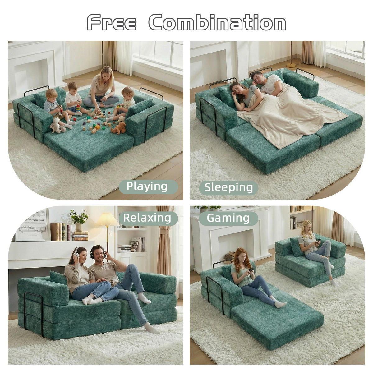 SCHLAFSOFA 2-in-1 faltbar mit Formrahmen, DE-42526, Dunkelgrün - Dunkelgrün, Textil (200/63/100cm) - ComfortXL