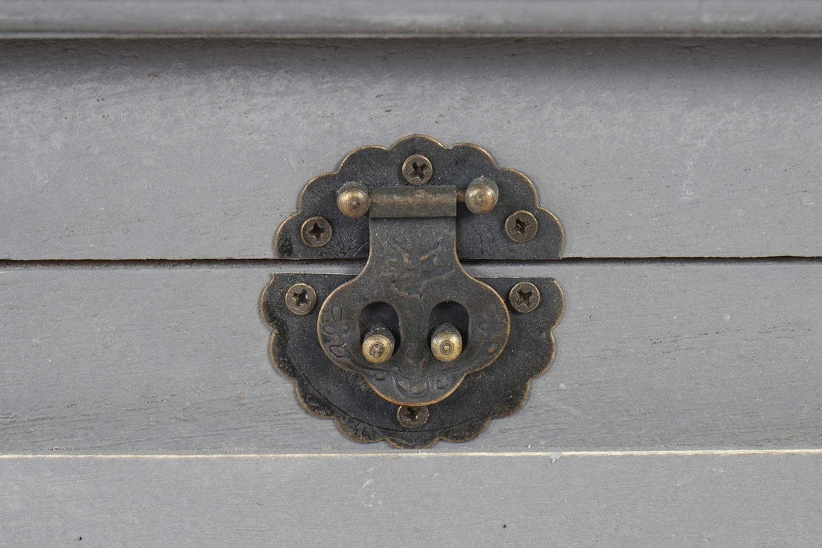 WEINREGAL mit Schublade und Truhe Flaschenregal für 20 Flaschen 94x48x31cm Shabby-Look, Vintage Grau - Grau, Holz (48/94/31cm) - BERLINLODGE