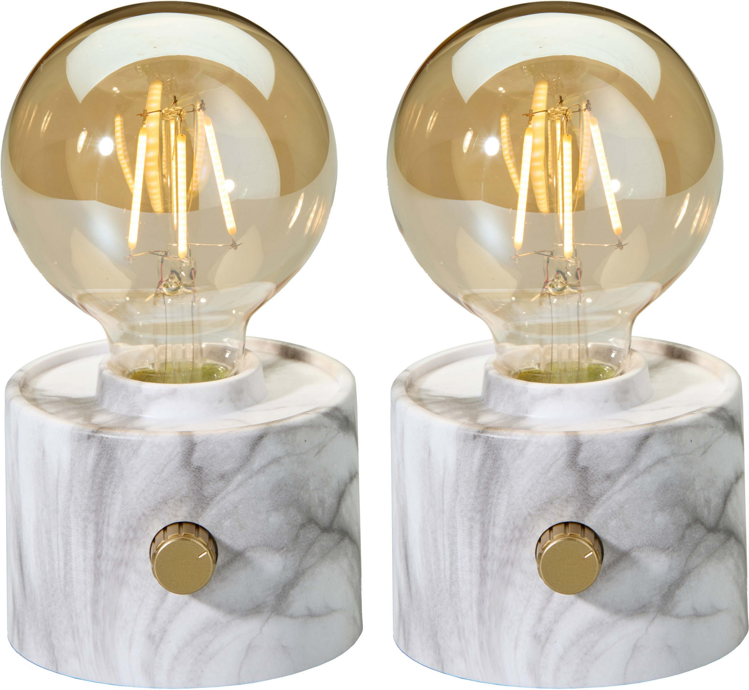 LED-TISCHLAMPE Vintage Edison dimmbar 10x9x16cm 2er-Set Marmor - Weiß Hochglanz, Kunststoff (10/8.7/16cm) - Northpoint