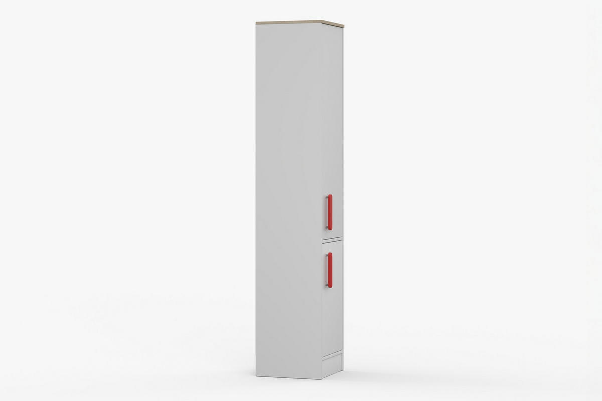 REGAL MIKI 01 Korpus Weiß | Griffe Rot - Rot/Weiß, Holz/Holzwerkstoff (40/197/38cm) - Deine Möbel 24