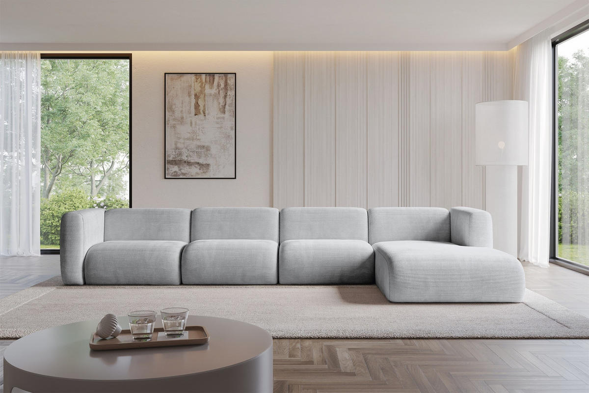 ECKSOFA Ottomane Rechts MIRA-L3 409x179x70 Grau Cord - Blaugrau/Schwarz, Holzwerkstoff/Kunststoff (409/179cm) - ALTDECOR
