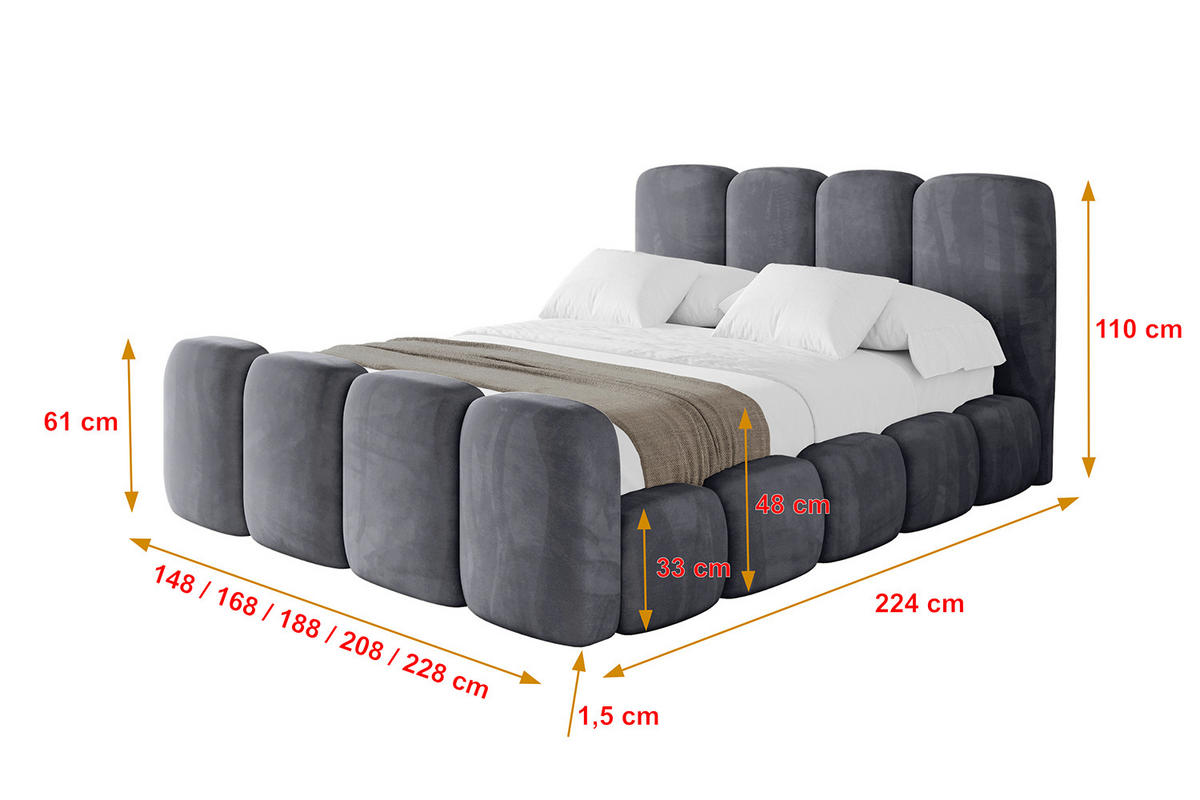 POLSTERBETT mit Bettkasten, Fußteil und Lattenrost, Boxbett ohne Matratze - KALA-Z 180x200 Dunkelgrau - Dunkelgrau, Holzwerkstoff/Textil (180/200cm) - ALTDECOR