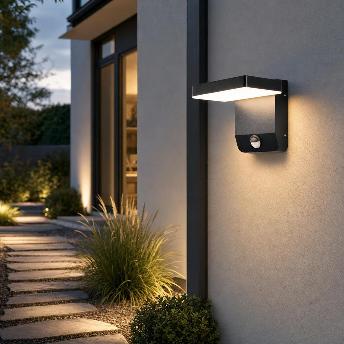 AUSSEN-WANDLEUCHTE VT-11020S LED Aluminium Schwarz Sensor - Schwarz, Metall (17/17.8/16cm)