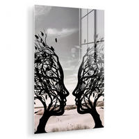 ACRYLGLASBILD Strand - Meer - Menschen - Baum - Moderne Kunst 40x60 cm - Hellgrau, Glas (40/60cm) - MuchoWow