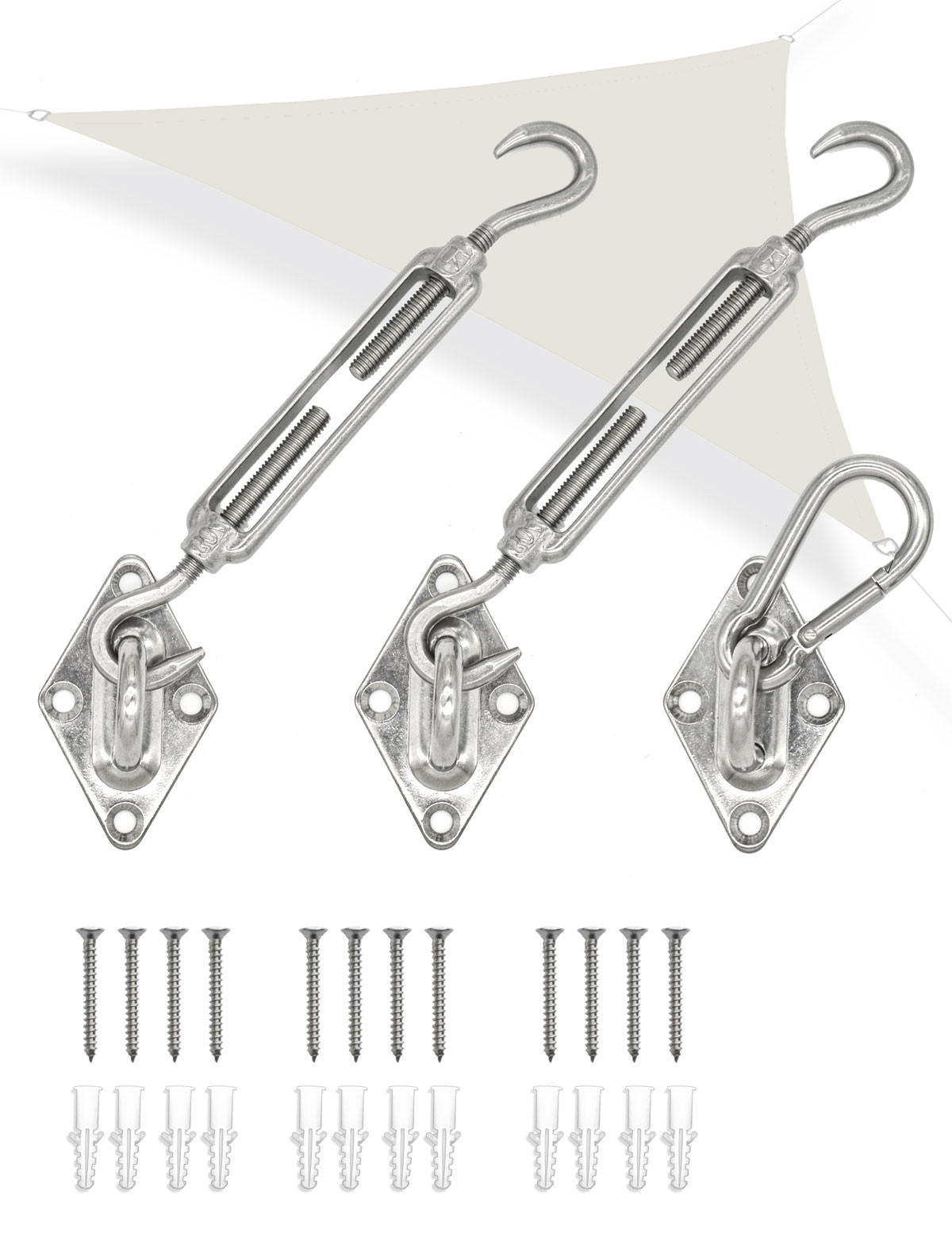 SCHWERLAST Befestigungsset für Dreieck Sonnensegel - Silberfarben, Metall (2.5/22cm) - Amanka
