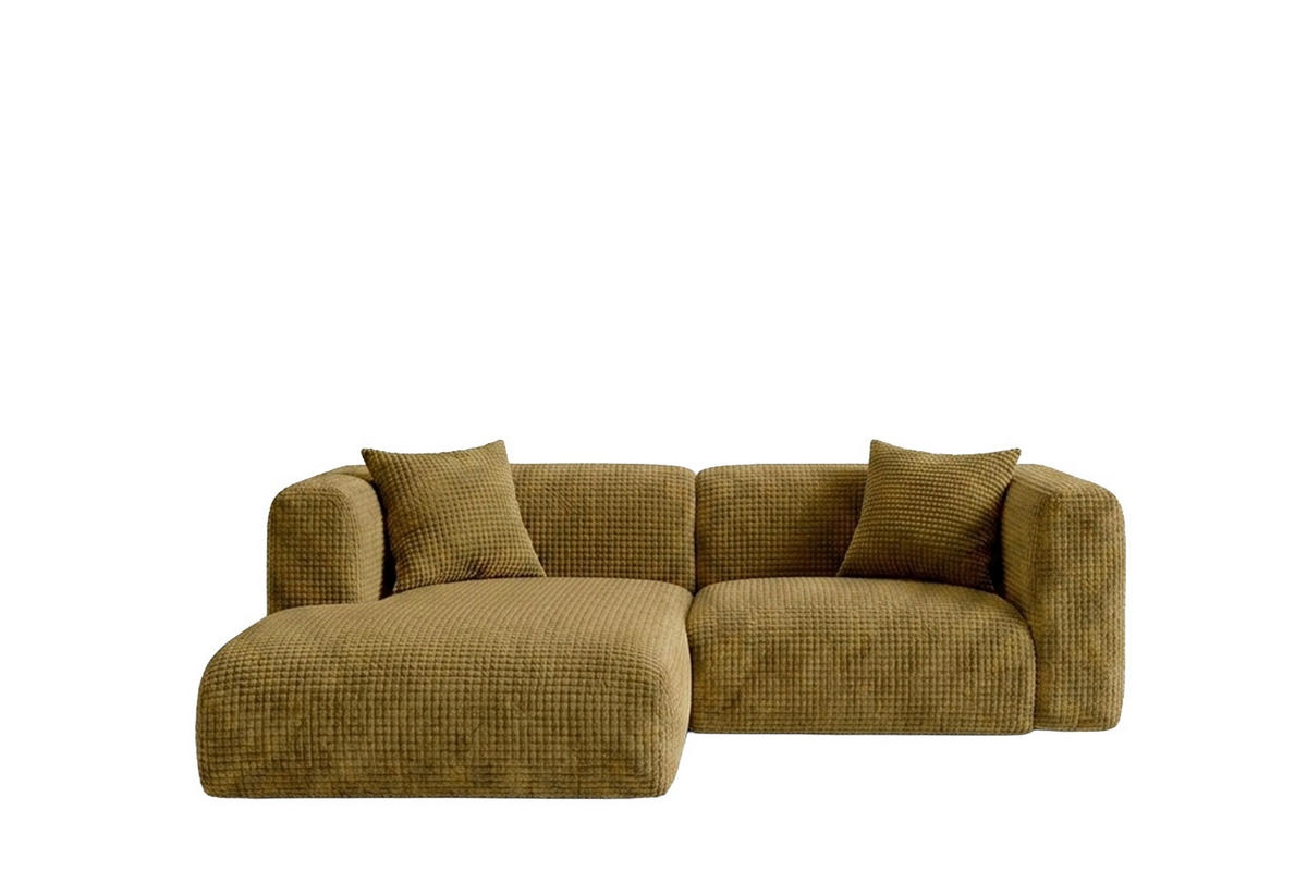 ECKSOFA L-Form mini, Chenille-Stoff Cremona, Olive, Links, GRETA - Olivgrün, Holz (226/179cm) - Kaiser Möbel