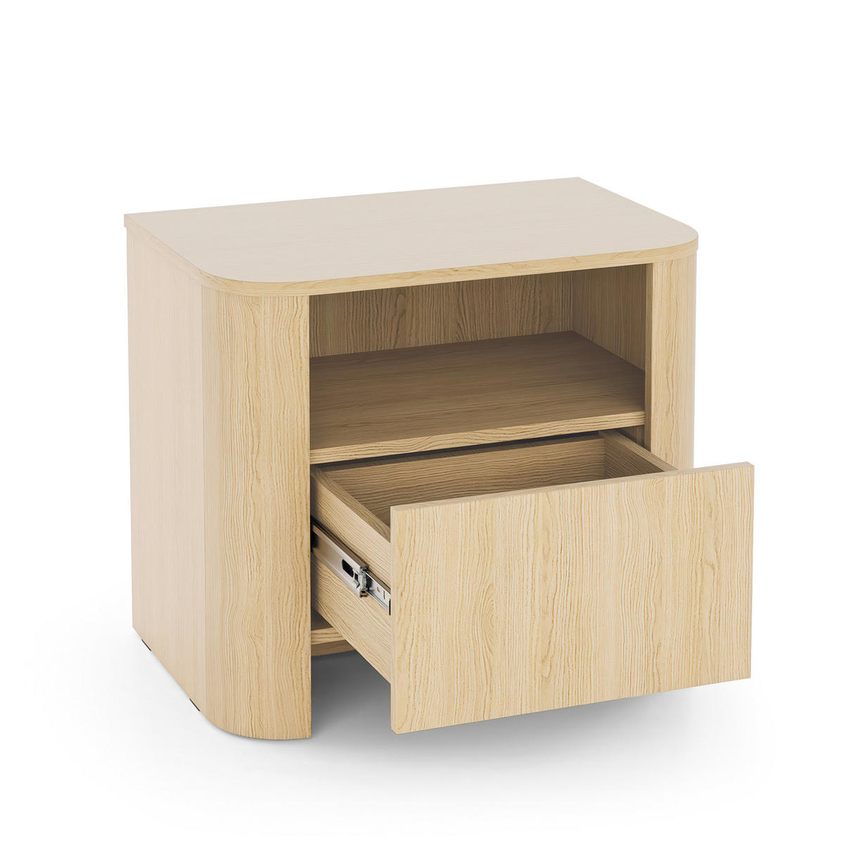 NACHTTISCH AMOS STO1-1S Abgerundeter Korpus, Eiche - Eichefarben, Holzwerkstoff/Kunststoff (58/52/39cm) - Komodee