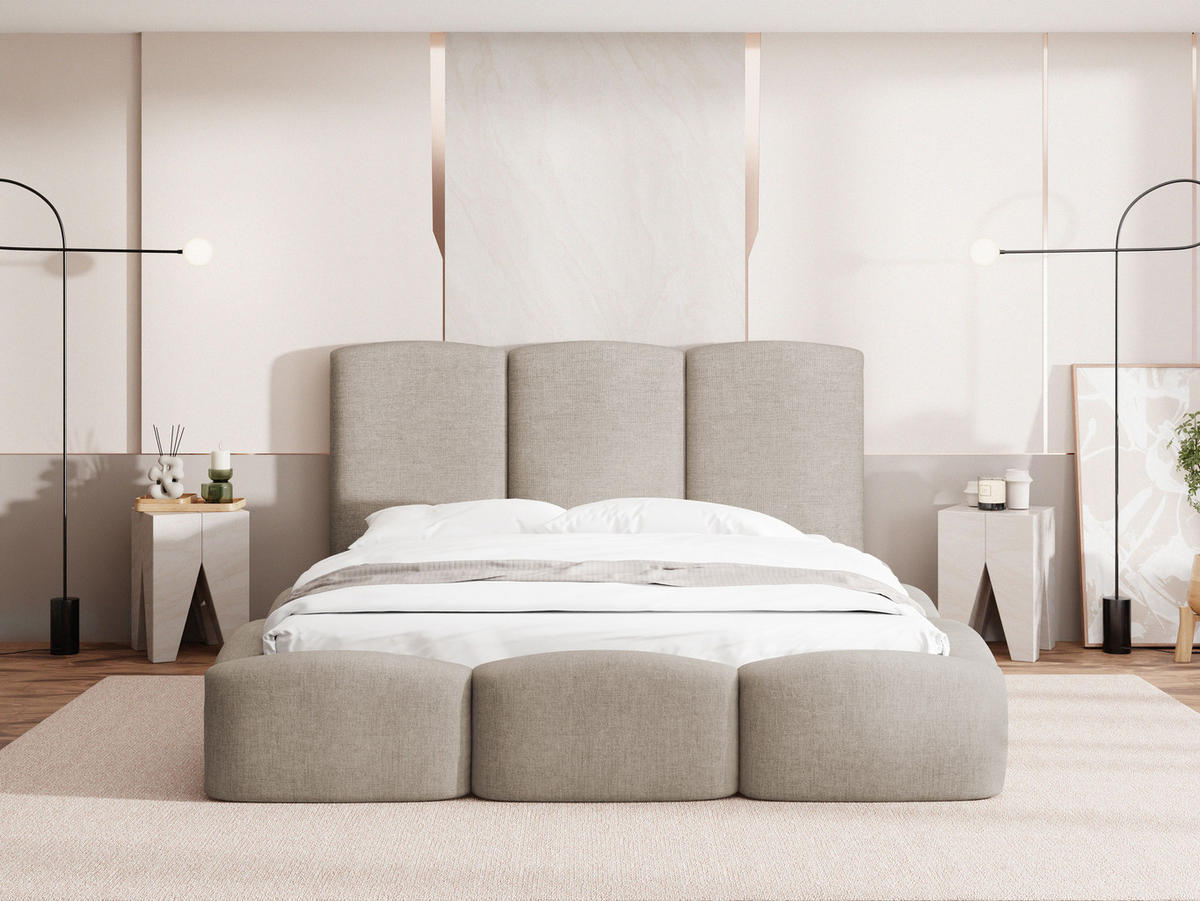 POLSTERBETT Harmony mit Bettkasten & Lattenrost in Beige Chenille 140 x 200 cm - Beige/Birkefarben, Holzwerkstoff/Kunststoff (140/200cm) - WFL GROUP