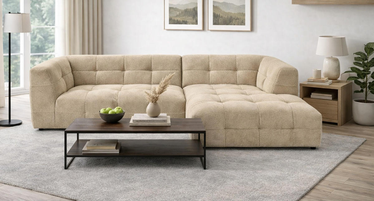 SOFA beige Webstoff 292 x 161 cm, Ecksofa 5-Sitzer, L-Sofa Ottomane rechts - Beige, Holz/Textil (292/161cm) - Inn.Furn