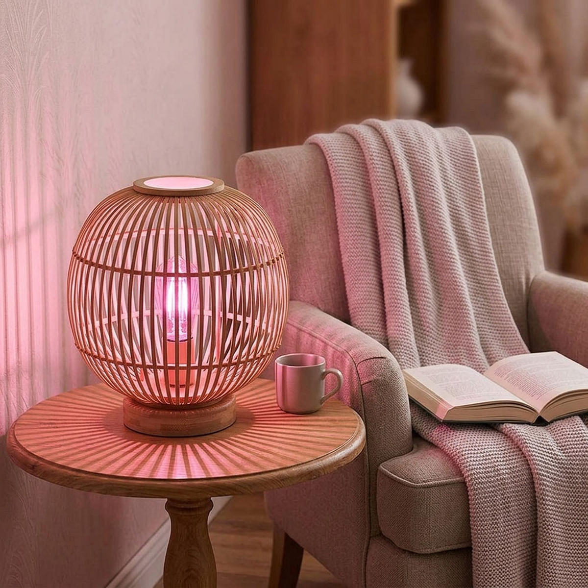 LED TISCHLEUCHTE Hildegard Braun Bambus - Braun, Holz (30/30/33.5cm) - Globo Lighting
