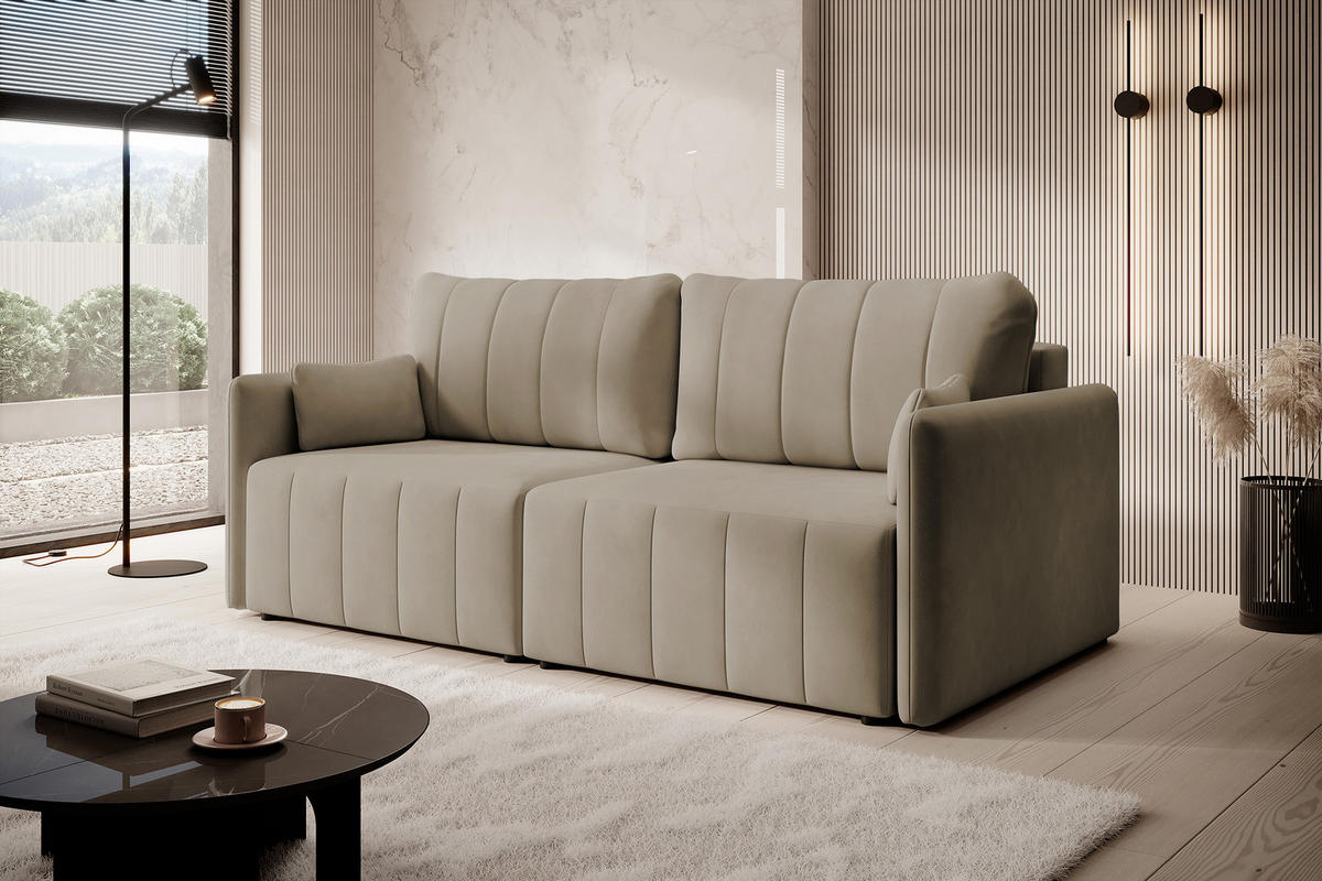 SCHLAFSOFA Pierra Beige hydrophober Samt - Beige/Schwarz, Kunststoff/Textil (215/100/112cm) - Selsey