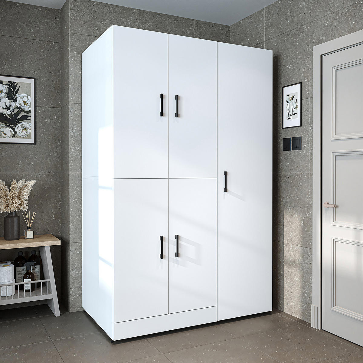 WASCHMASCHINENSCHRANK DORA-I 115cm Breit, 186cm Hoch - Weiß, Holzwerkstoff (115/186/73.8cm)