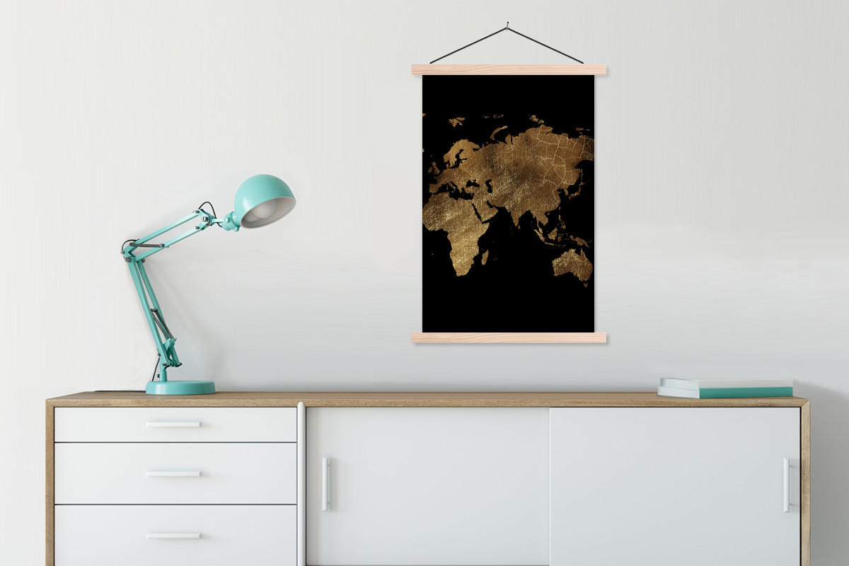 POSTER Weltkarte - Gold - Luxus - Erde - Schwarz 60x90 cm - Goldfarben, Textil (60/90/0.15cm) - MuchoWow