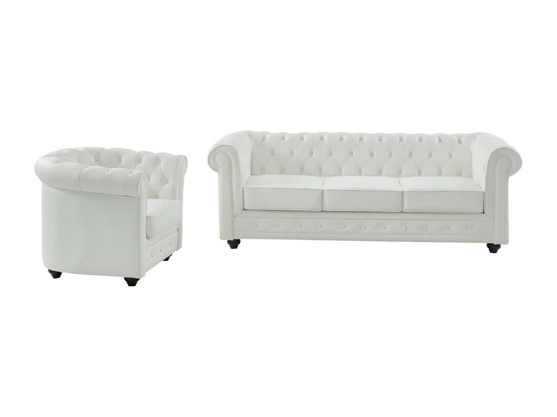 SOFAGARNITUR ohne Schlaffunktion - 4 Personen - Leder - Weiß - - Weiß, Leder (205/72/78cm) - Vente-Unique