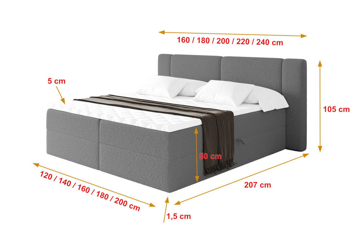 BOXBETT mit Matratze H3 - EVON - 140x200 cm Grau - Taupe, Holzwerkstoff (140/200cm) - ALTDECOR
