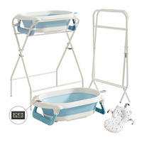 BABYBADEWANNE 3-in-1 mit Ständer, faltbare, Thermometer und Badekissen, Blau - Blau, Kunststoff (72/41cm) - Kaket