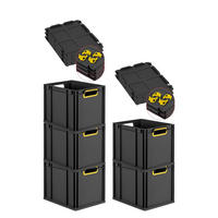 EUROBOX 5x NextGen Color mit Auflagedeckel 32x30x40 cm 30 Liter Schwarz Griffe gelb offen - Gelb/Schwarz, Kunststoff (30/32/40cm) - PROREGAL