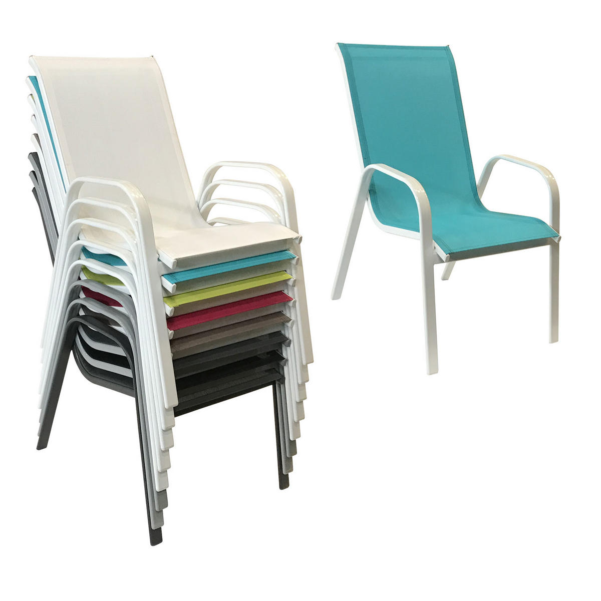 GARTENSTÜHLE Marbella Blau und Weiß 6er-Set - Blau, Kunststoff (56.5/92.5/76cm) - Happy Garden