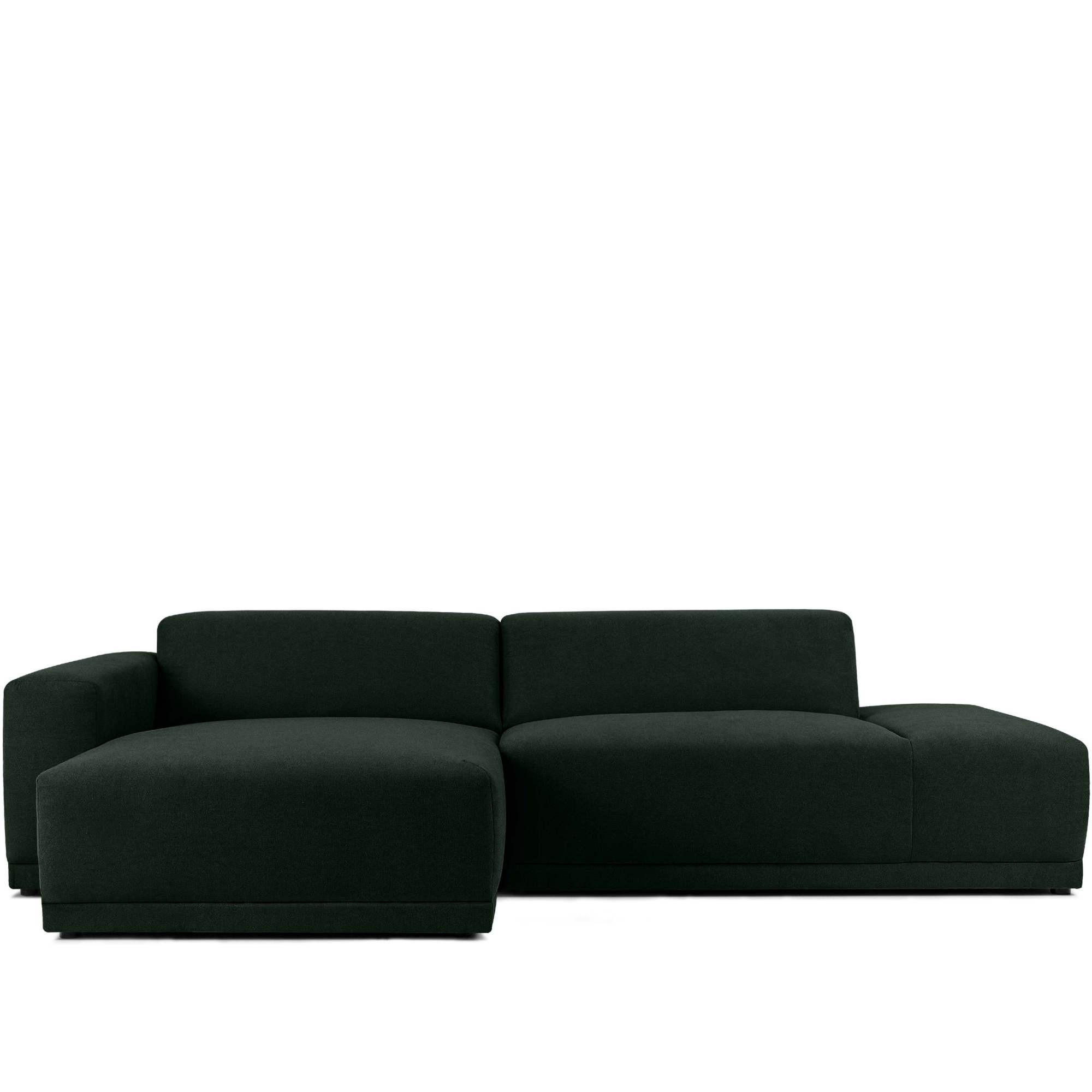ECKSOFA LINKS MUDI in moderner Optik mit hochwertigem Kaltschaum, Cord-Stoff, Dunkelgrün - Dunkelgrün/Schwarz, Textil (280/160cm) - KONSIMO®