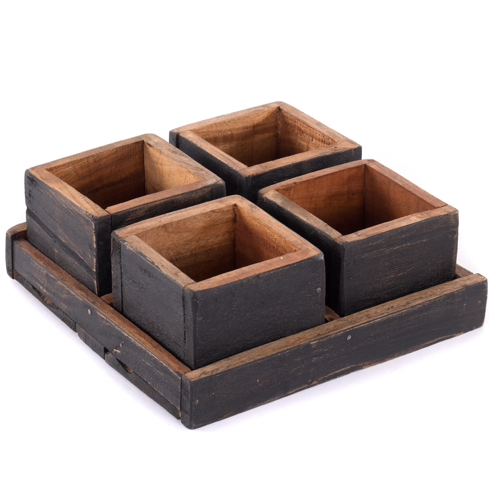 KISTEN-SET Cubo 5-tlg. Massivholz 04 schwarz-natur - Graubraun, Holz (4cm) - DESIGN DELIGHTS