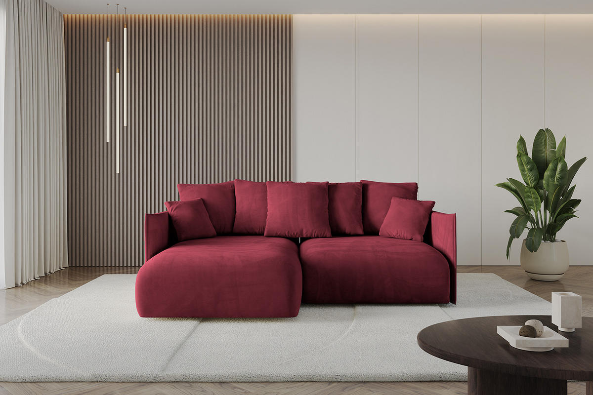 ECKSOFA mit Schlaffunktion und Bettkasten ONESK-L 208x165x40 Bordeauxrot Velours - Bordeaux, Holzwerkstoff/Kunststoff (208/165cm) - ALTDECOR
