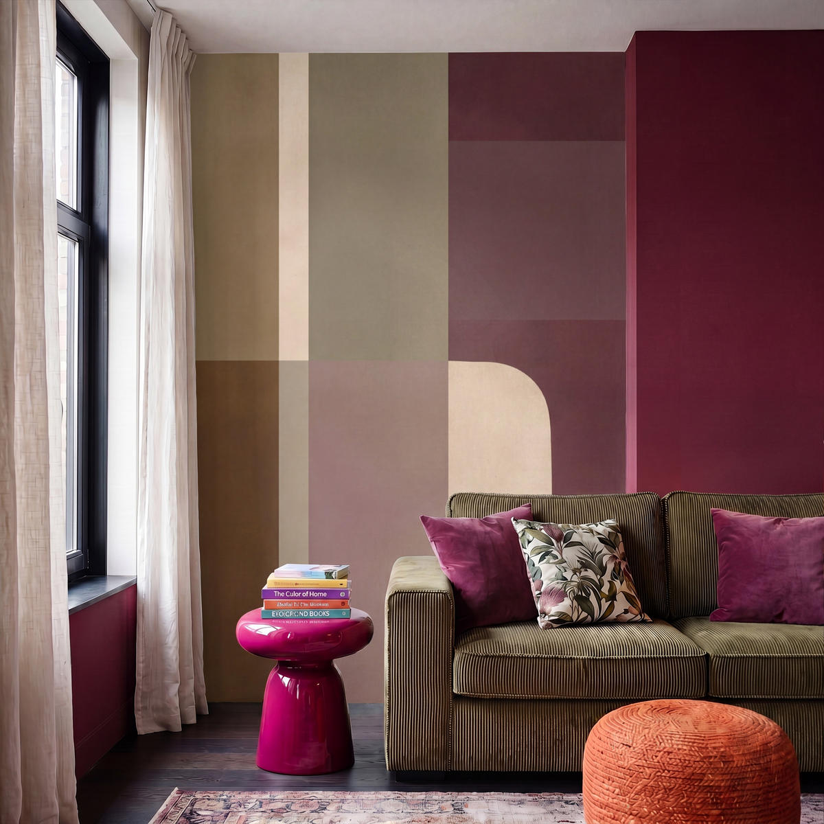 TAPETE - Unis - Abstrakt - Bordeaux - Linien - 180x280 cm - Multicolor, Papier (180/280cm) - OnlyWow