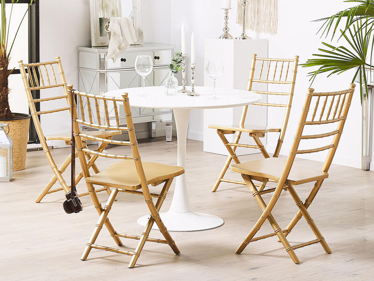ESSZIMMERSTUHL 4er-Set Massivholz Gold Machias - Goldfarben, Holz (39/85/40cm) - Beliani