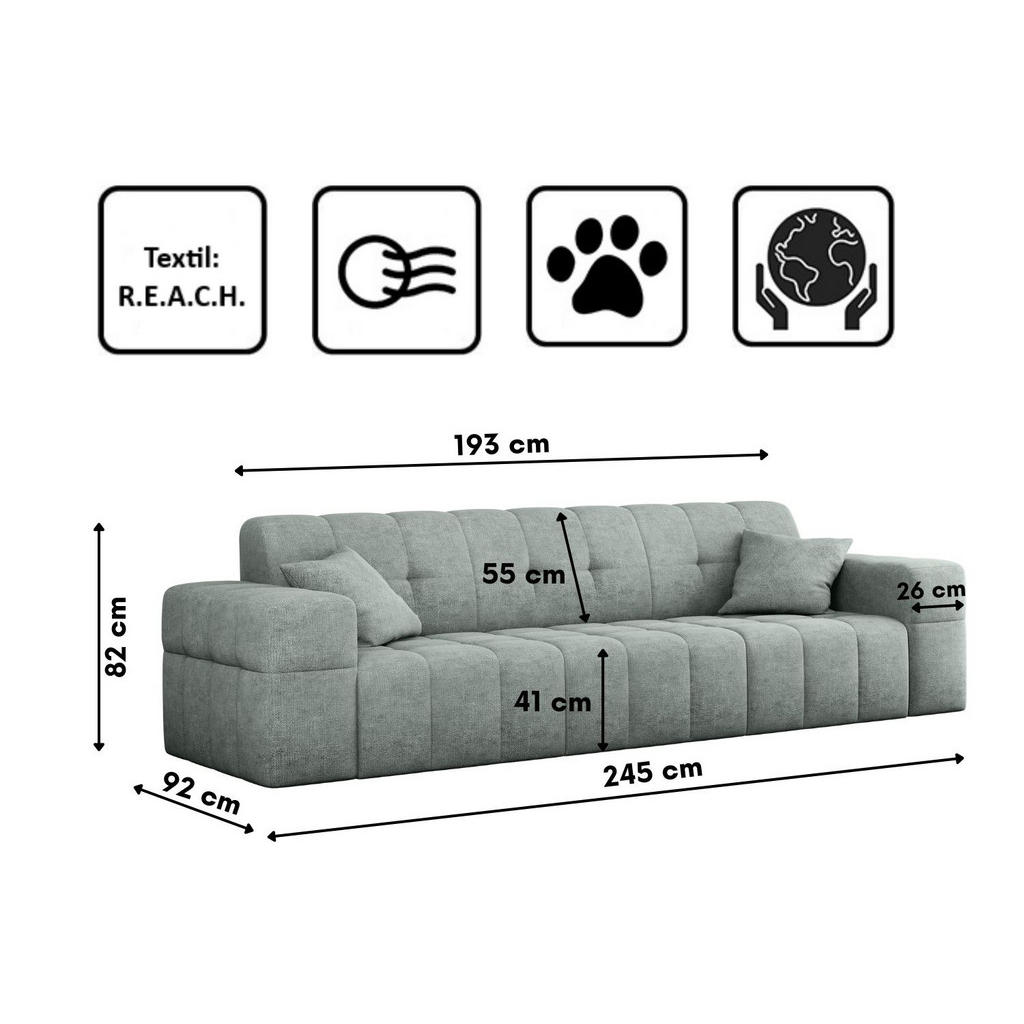 Thumbnail - Kaiser Möbel Sofa, Mintgrün, Holz, nicht einzeln stellbar,Rechteckig, 245x82x92 cm, Reach, Wohnzimmer, Sofas & Couches, ...