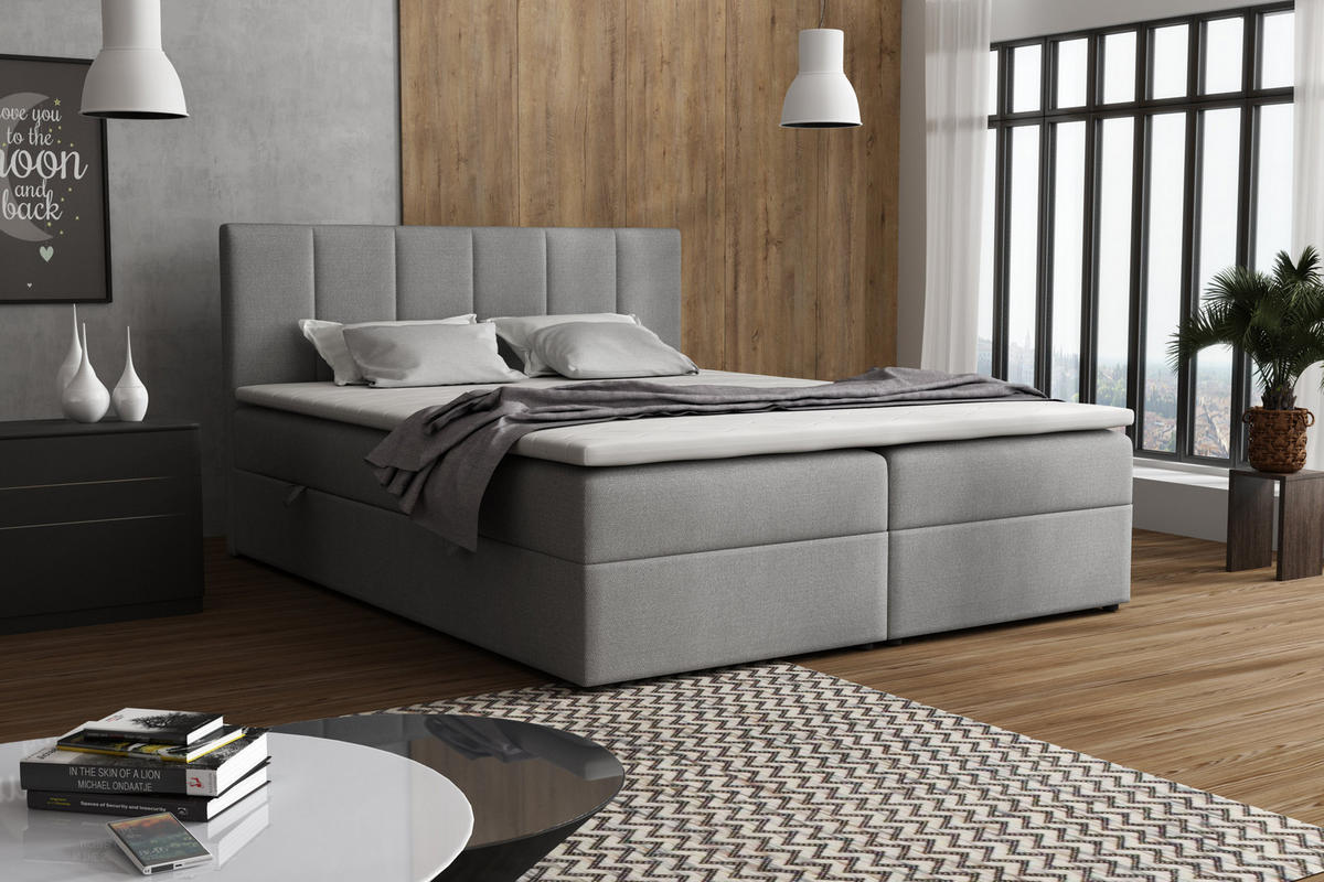 BOXBETT LISA mit Bettkästen H2/H3 Matratze 180 x 200 cm - Grau, Holzwerkstoff (180/200cm) - VENASI MÖBEL