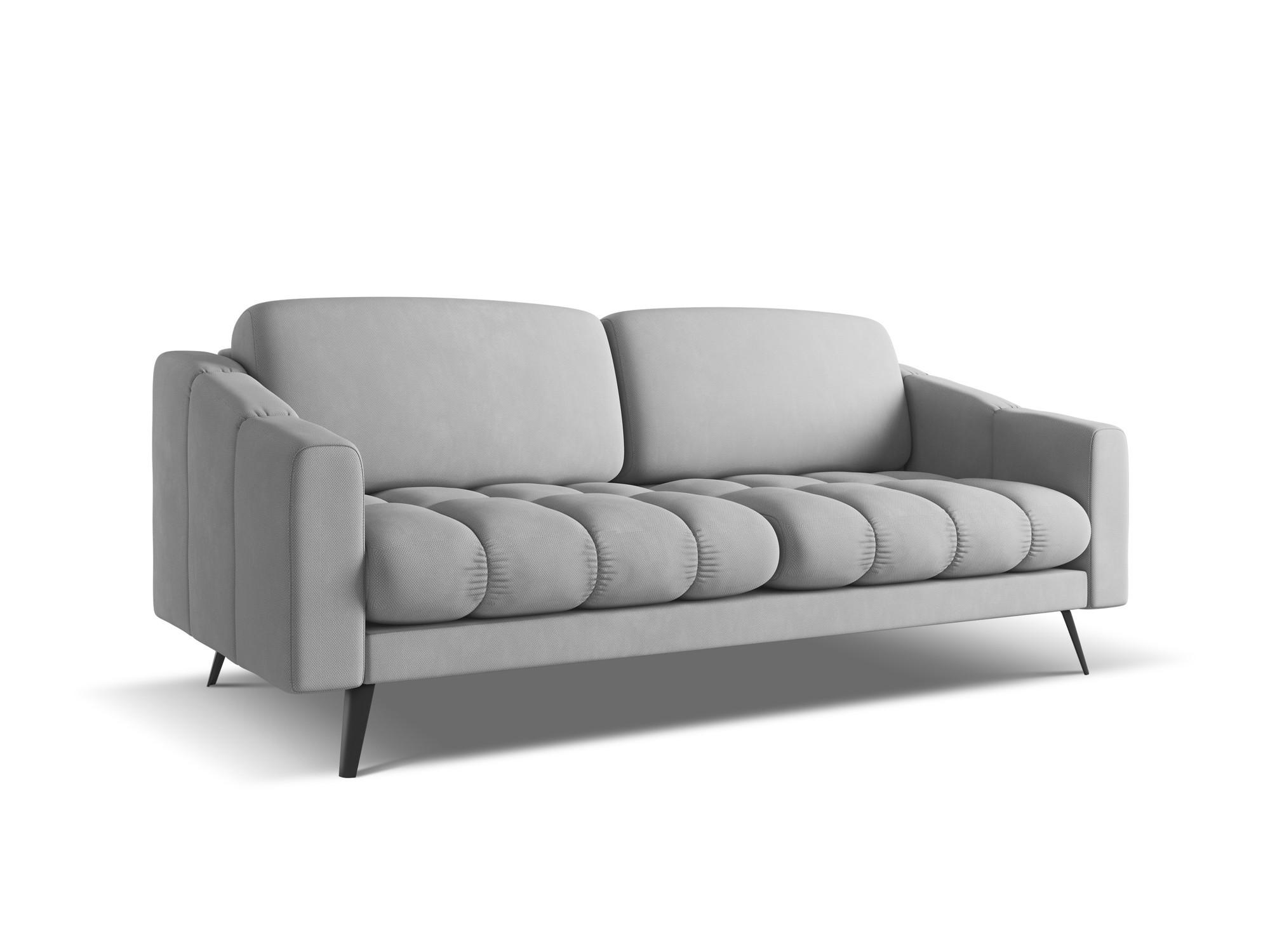 3-SITZER SOFA Chenille Stoff Grau - Hellgrau/Schwarz, Textil/Metall (202/80/95cm) - Makamii