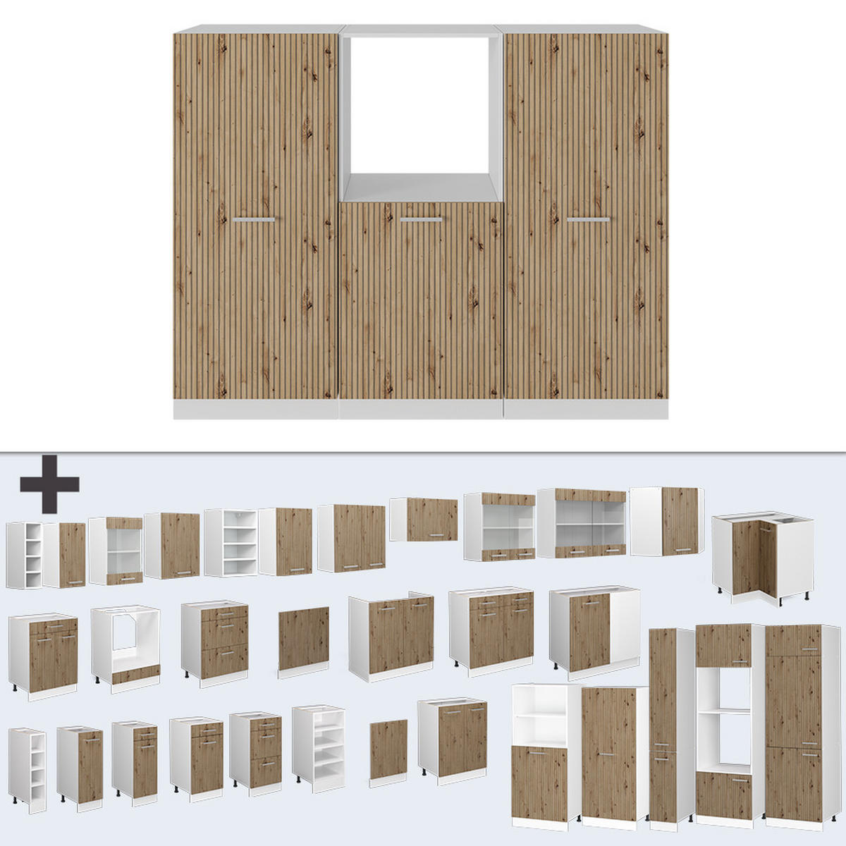 KÜCHENBLOCK R-Line Artisan Eiche/Weiß 180 cm ohne AP - Eiche Artisan/Weiß, Holzwerkstoff (180/81.6/46cm) - Vicco
