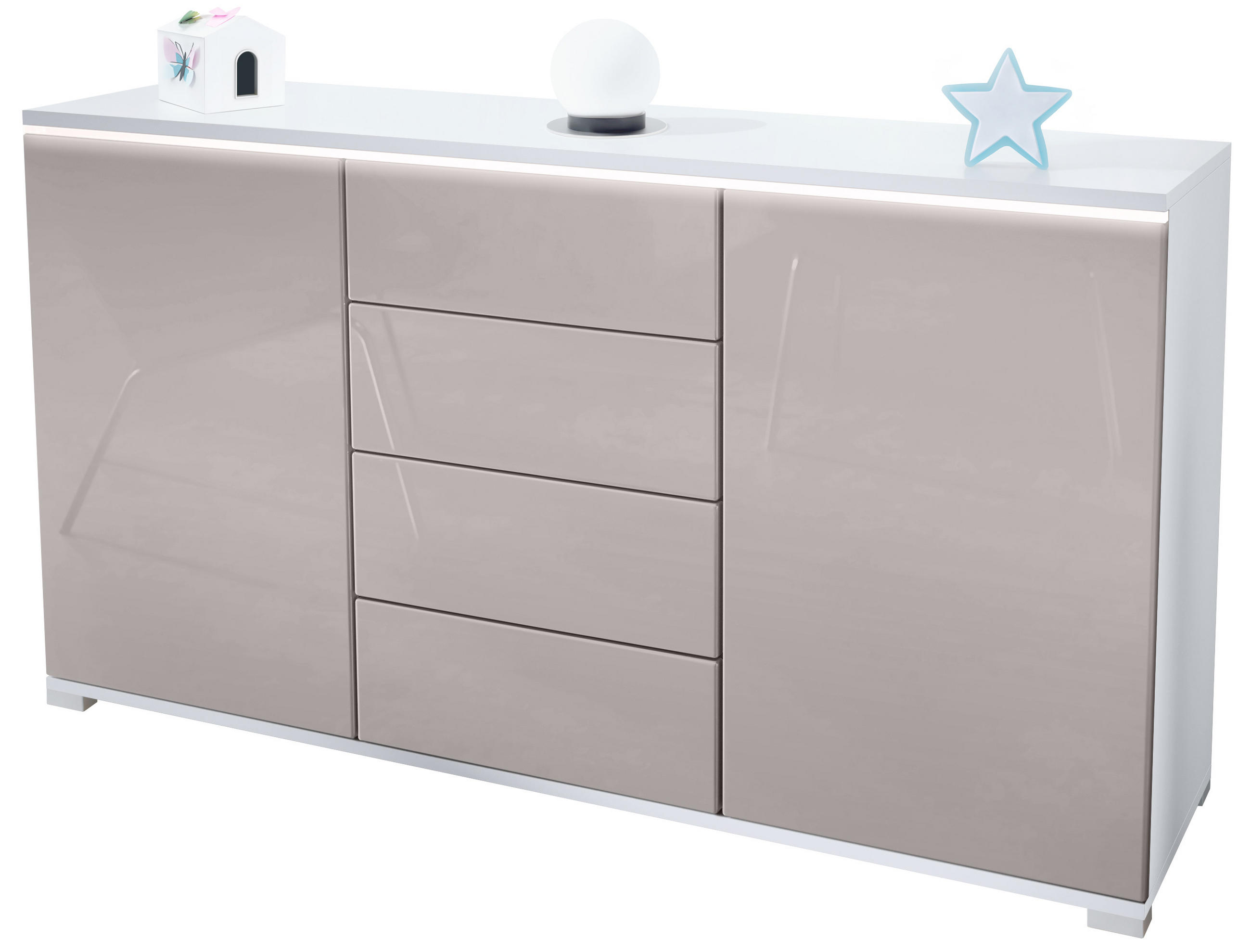 SIDEBOARD Faro Sandgrau Hochglanz - Sandfarben, Holzwerkstoff (138.5/75.5/35cm) - Vladon