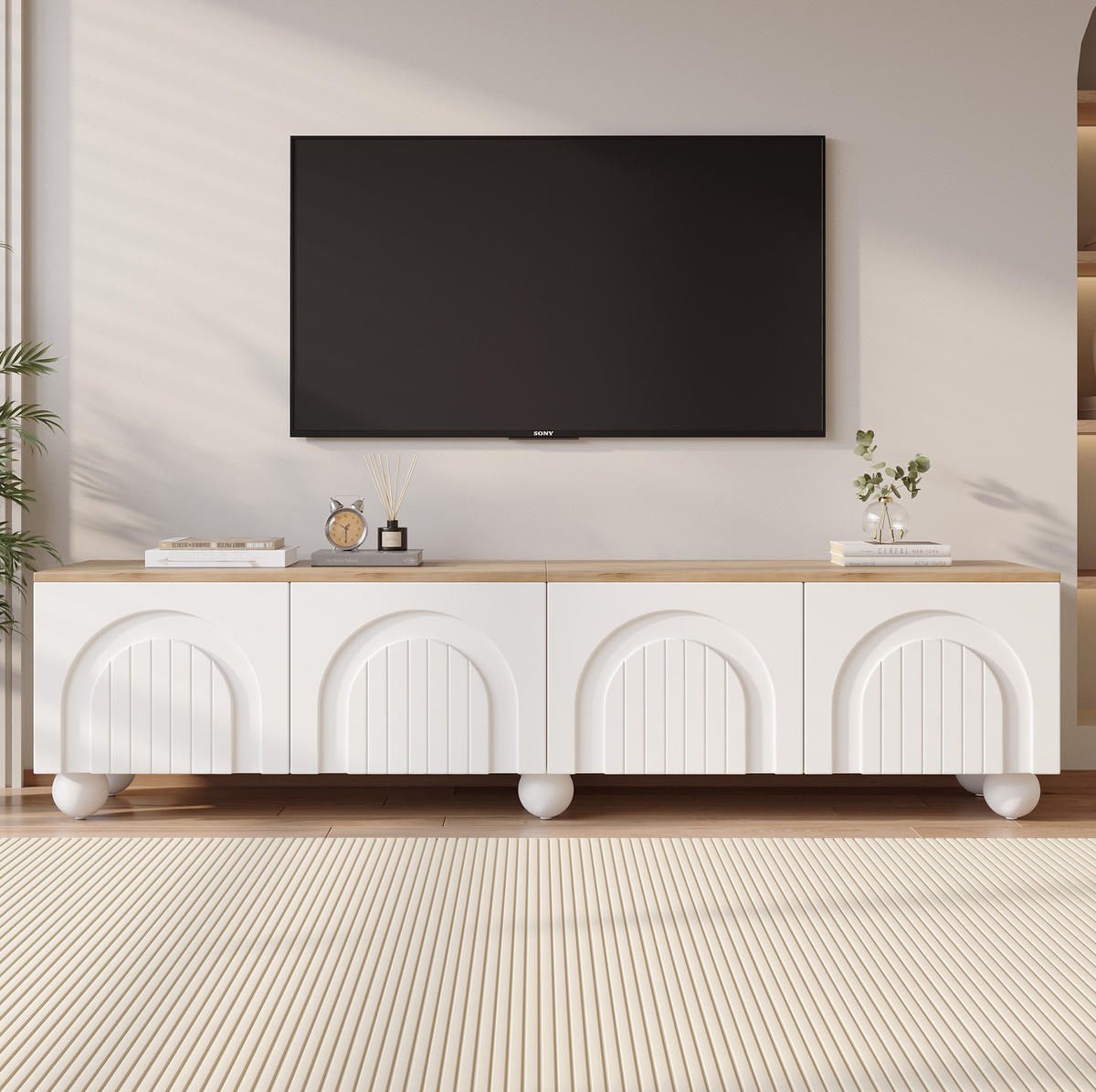 TV-LOWBOARD 180/40/45 cm mit 4 Türen und Push-to-Open-System - Weiß, Holzwerkstoff (180/45/40cm) - BEAOK